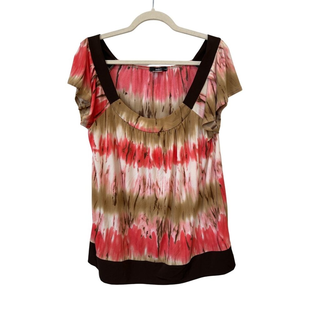 Ingo Tie Dye Blouse Plus Size 2X Short Sleeve Scoop Neck Polyester Multicolor